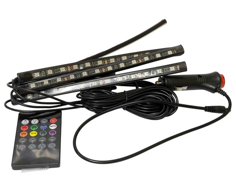 Подсветка автомобильная LED RGB (4штх220) 12В в прикуриватель (к-т пульт, микрофон) HR-01678 (Завод) ВС - фото №2